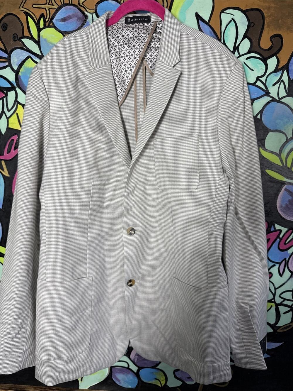 American Tall Suit Coat, Beige And Grey Houndstooth, Large Tall LT